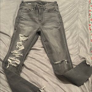 American Eagle Outfitters Gray Ripped Skinny Jeans